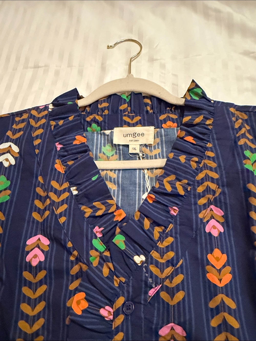 Umgee Navy Floral-Print Ruffle Front Blouse - Picture 4 of 15